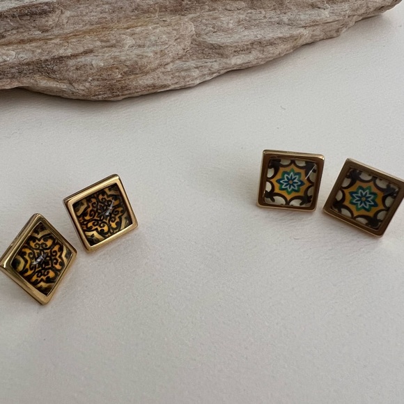 Elegant Boho Chic Stud Earring Set - Gold Square Trendy Stud Earrings - Picture 8 of 15